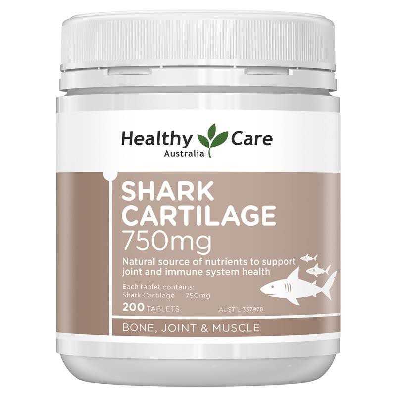 Viên uống Shark Cartilage 750mg Sụn Vi Cá Mập Healthy Care 200 viên - Hỗ trợ xương khớp sụn cá mập