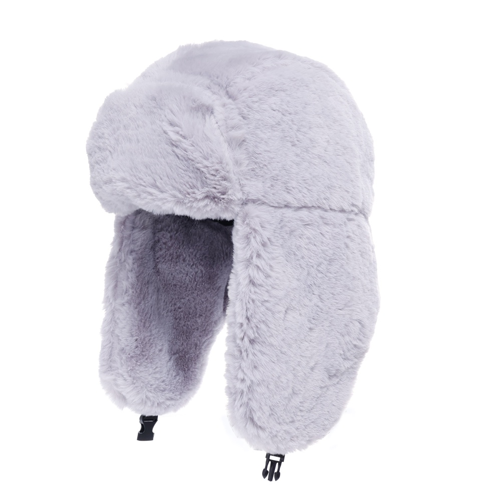 Mũ Bomber Giả Lông Thú Dày Dặn Màu Trắng / Đen Bảo Vệ Tai Thời Trang Thu Đông Cho Nam Và Nữ