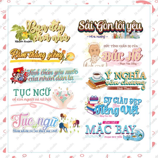 Set 35 sticker Tựa Bài Ngữ Văn Lớp 7 - Cả 2 học kì - Tem dán tựa bài văn lớp học lớp  - Sticker Văn 7