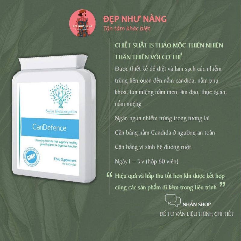 Viên Uống Nấm Candida CanDefence, Nấm Phụ Khoa, Cân Bằng Tiêu Hóa, Chống Giảm Nấm, Tăng Lợi Khuẩn Swiss BioEnergetics