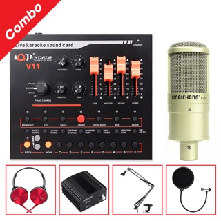 Combo Micro Woaichang K200 + Sound Card V11 – Thu âm hát livestream, karaoke chuyên nghiệp