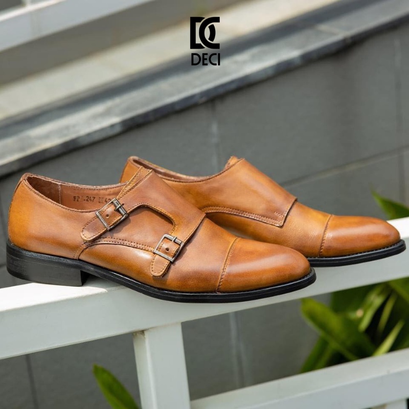 Giày tây công sở DECI da bò dòng Monkstrap BROGUE 9 NÂU