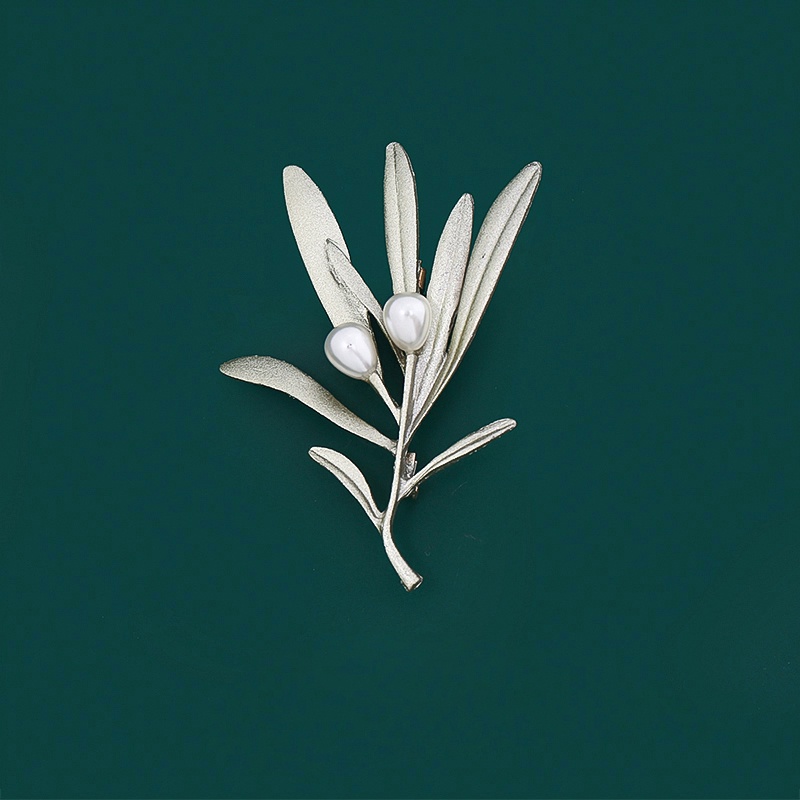 Ghim Cài Áo Kim Loại Hình Cây Xanh Đính Ngọc Trai Sáng Tạo