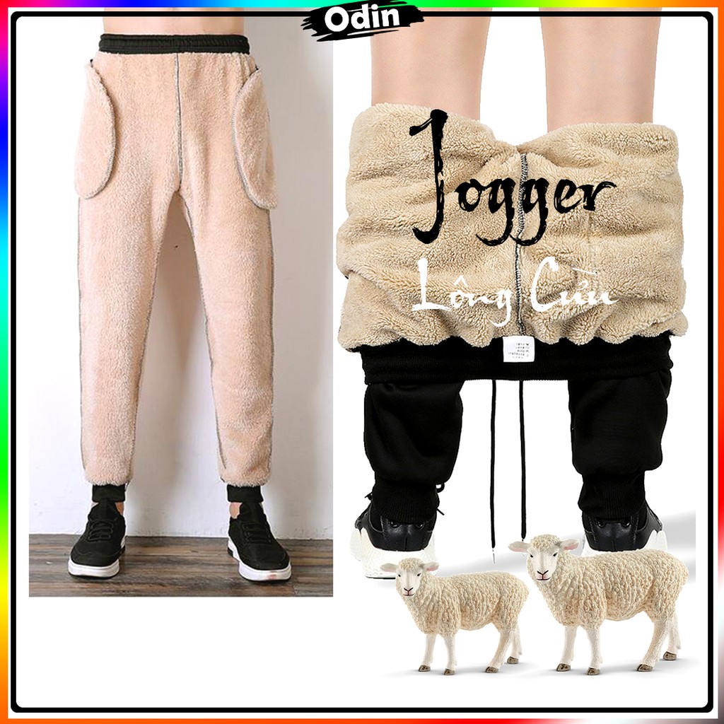 Quần nỉ lót lông cừu jogger - Quần jogger nỉ lông cừu giữ ấm cao cấp (Lót lông cừu màu trắng sữa)
