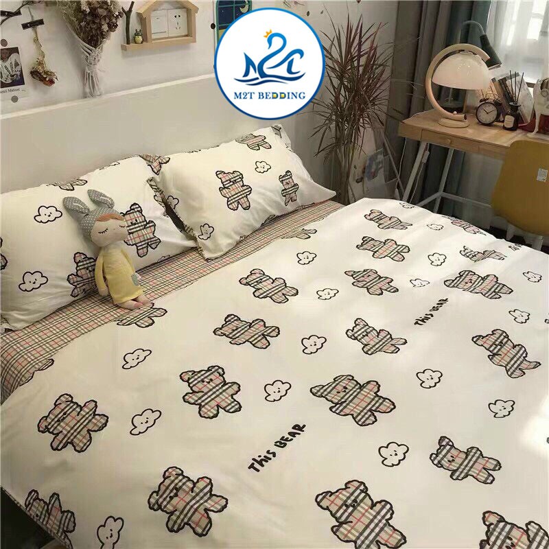 Bộ chăn ga gối Cotton poly M2T bedding Gấu trắng BBR, vỏ chăn mền, drap nệm và 2 vỏ gối | BigBuy360 - bigbuy360.vn