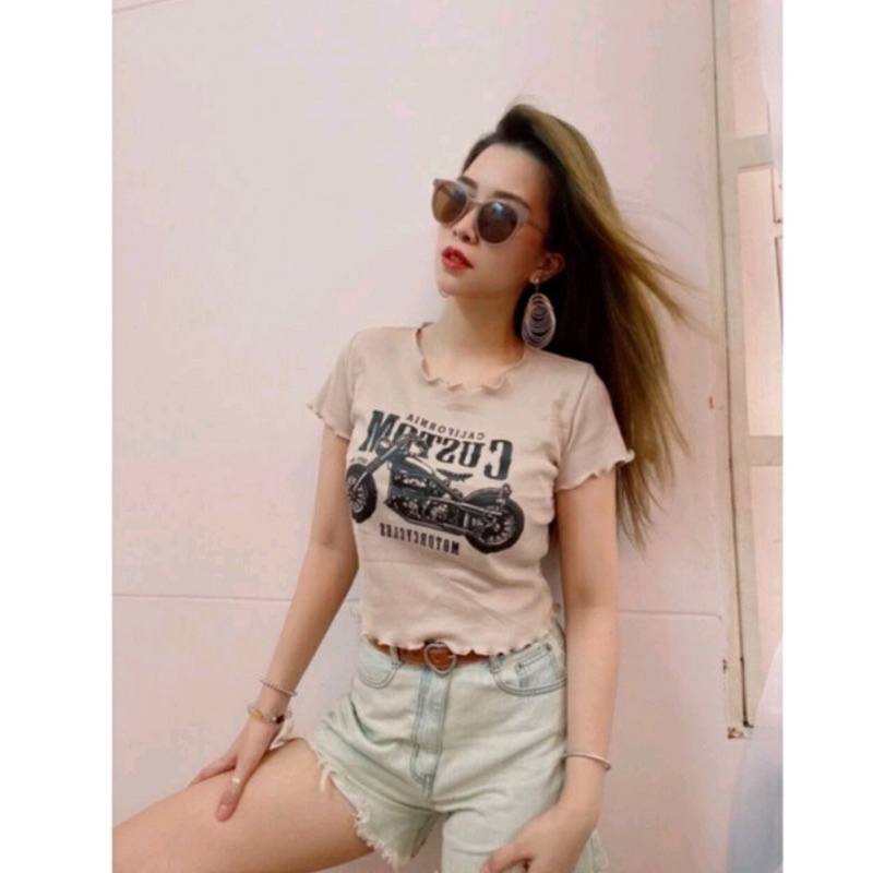 Áo thun croptop cuốn biên F2*1