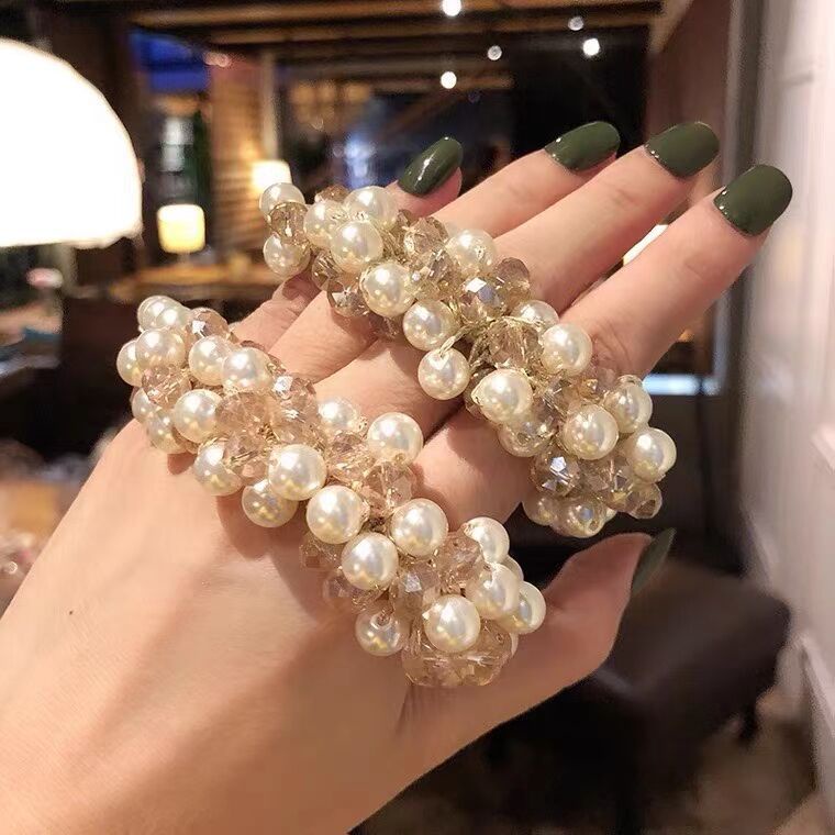 Dây Buộc Tóc Cao Su Đính Ngọc Trai Pha Lê Thời Trang Hàn Quốc