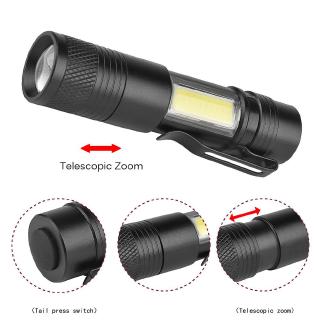6000LM XPE+COB LED Flashlight 4 Mode Zoomable Clip Torch Light Penlight