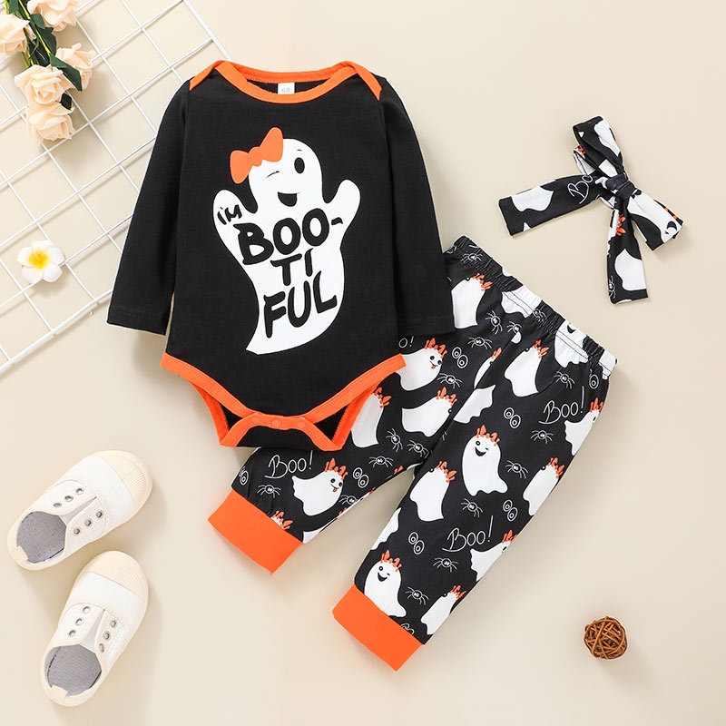 Combo bộ đồ bé gái trai 0-24 tháng dài tay Halloween bodysuit liền thân quần dài set thời trang cho bé trẻ em sơ sinh