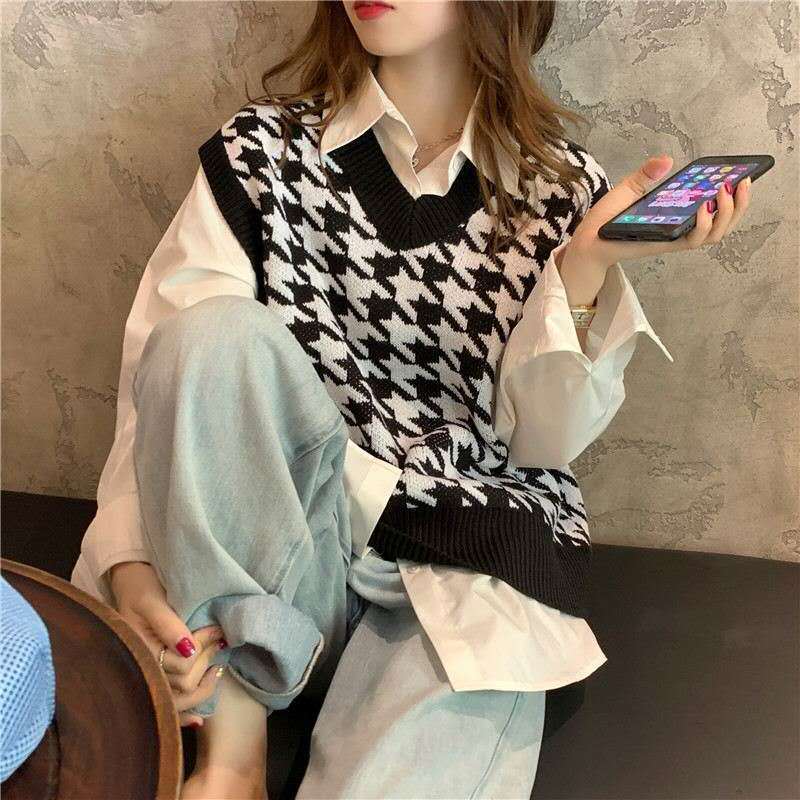 Áo khoác gile không tay cổ chữ V dáng rộng phong cách Hàn Quốc thời trang dành cho nữ