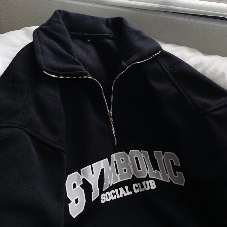 Áo Nỉ PoLo Khoá Cổ S.Y.M  Anhribistore Áo Sweater Cổ Trụ Tay Bồng Nam Nữ Unisex Form Rộng(Hàng Sẵn)