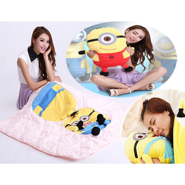 Set 2 Mền Gối Thú Bông 3 Trong 1 Kiểu Dáng Minion