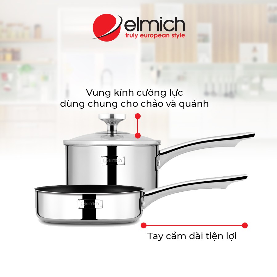 Bộ nồi quánh và chảo chống dính inox đáy liền Elmich Trimax Baby EL-3794  - Hàng chính hãng