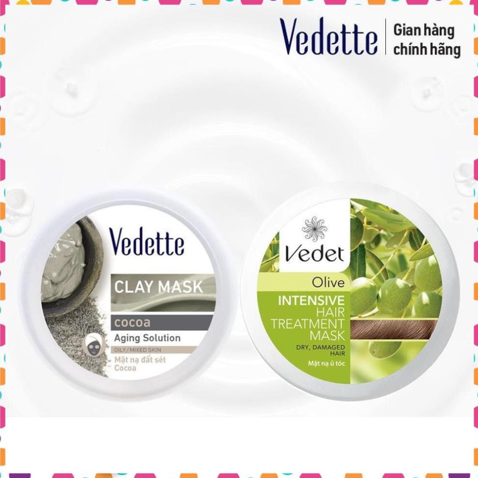 Bộ Mặt Nạ Chăm Sóc Da và Tóc Toàn Diện VEDETTE - Mặt Nạ Đất Sét 145g & Ủ Tóc Olive 110g