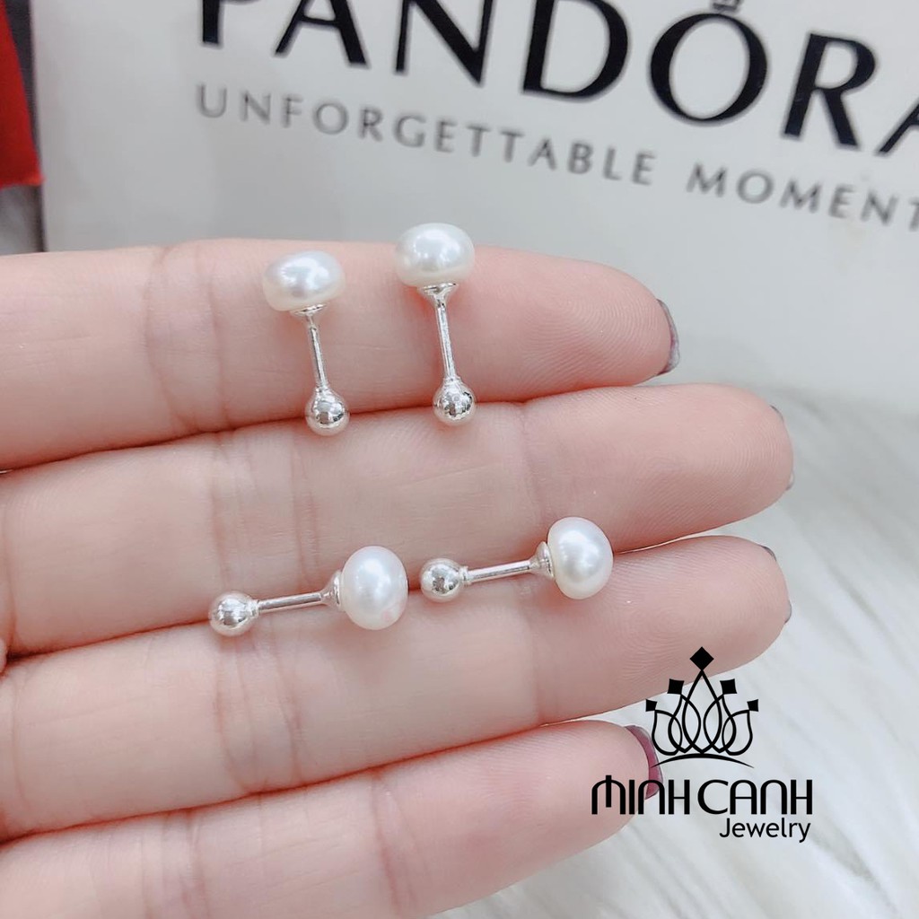 Bông Tai Ngọc Trai Nhân Tạo Chốt Bi Bạc Vặn Ren - Minh Canh Jewelry