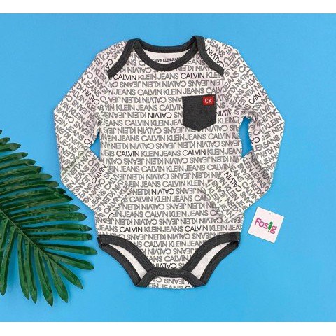 [6-8KG; 10-13kg] Bodysuit Tay Dài Bé Trai K - Trắng/Chữ Xám