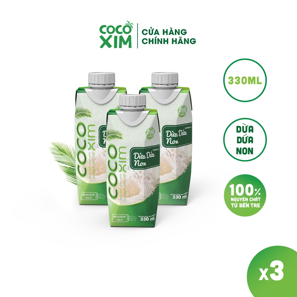 Combo 3 Hộp Nước dừa đóng hộp Cocoxim dứa non dung tích 330ml/Hộp