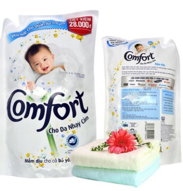 Nước xả vải cho bé Comfort Đậm đặc cho Da nhạy cảm túi TRẮNG 1,6lít