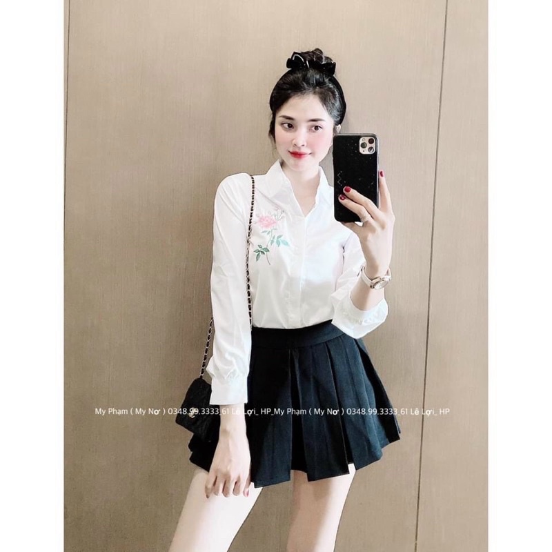 Áo sơ mi thêu hoa hồng