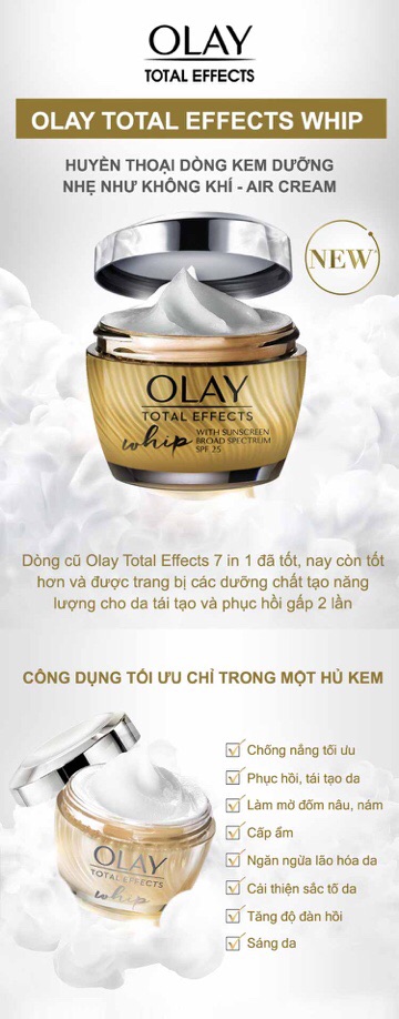 Kem dưỡng da Olay Total Effects Whip Active Moisturize SPF25 Hàng Nhập USA