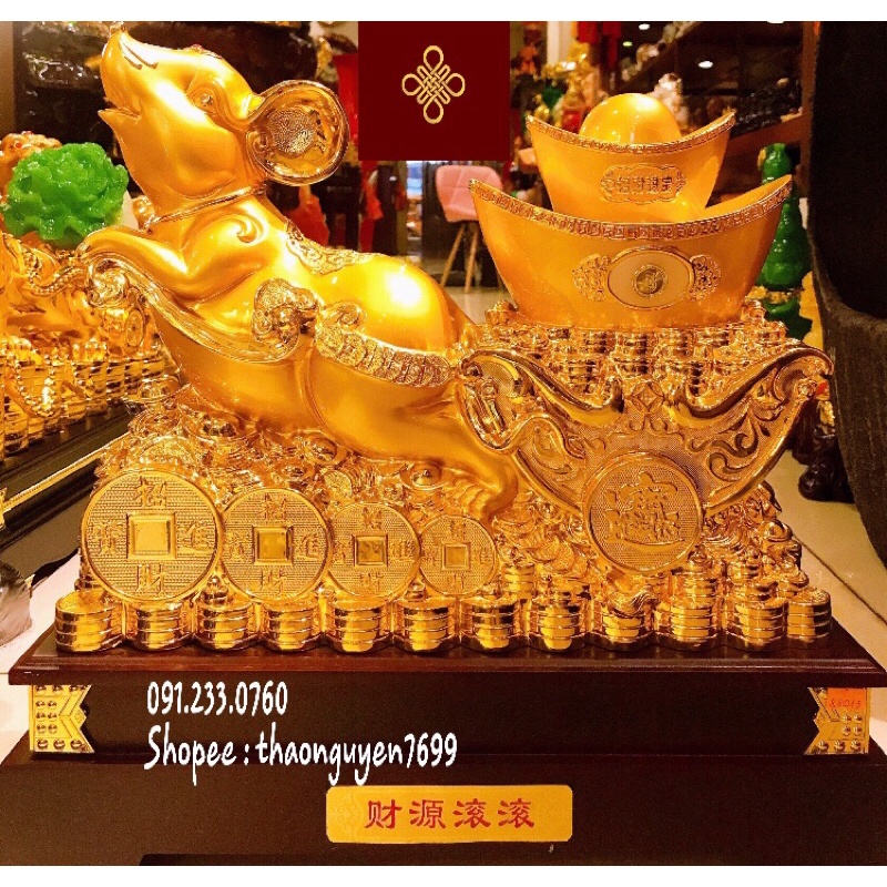 Tượng chuột phong thuỷ kéo thỏi vàng kim nguyên bảo cao 46, dài 48, rộng 20
