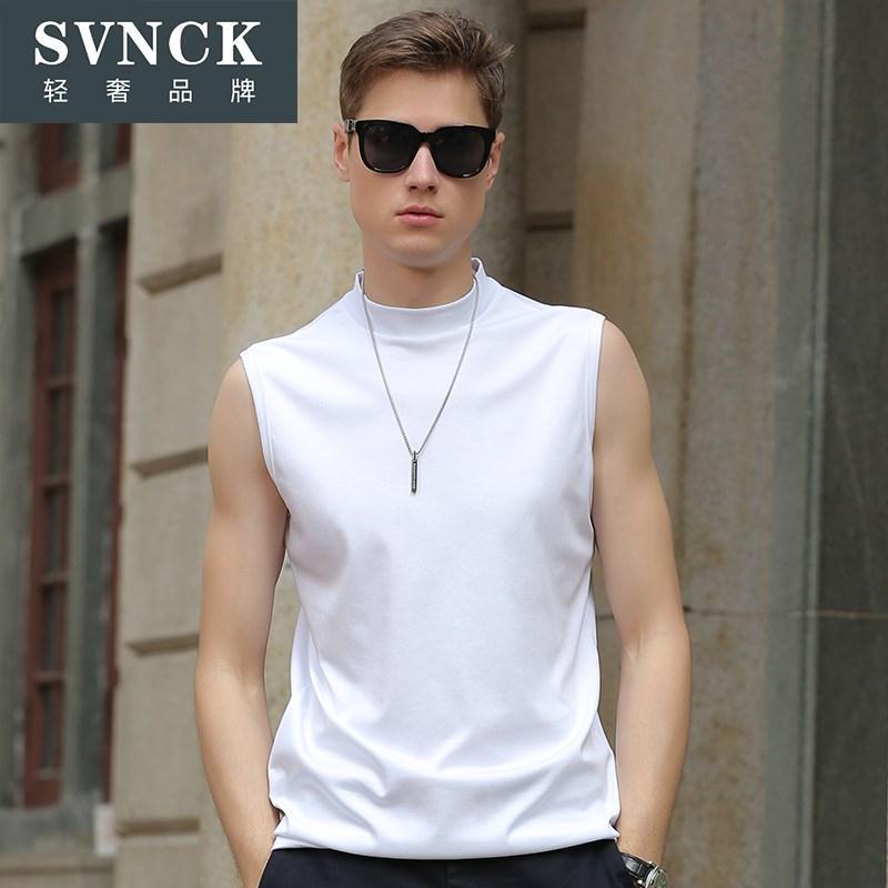 Áo Thun cotton Không Tay Cổ Cao Màu Trơn Thời Trang Mùa Xuân Dành Cho Nam Giới jerry888.my 9.19