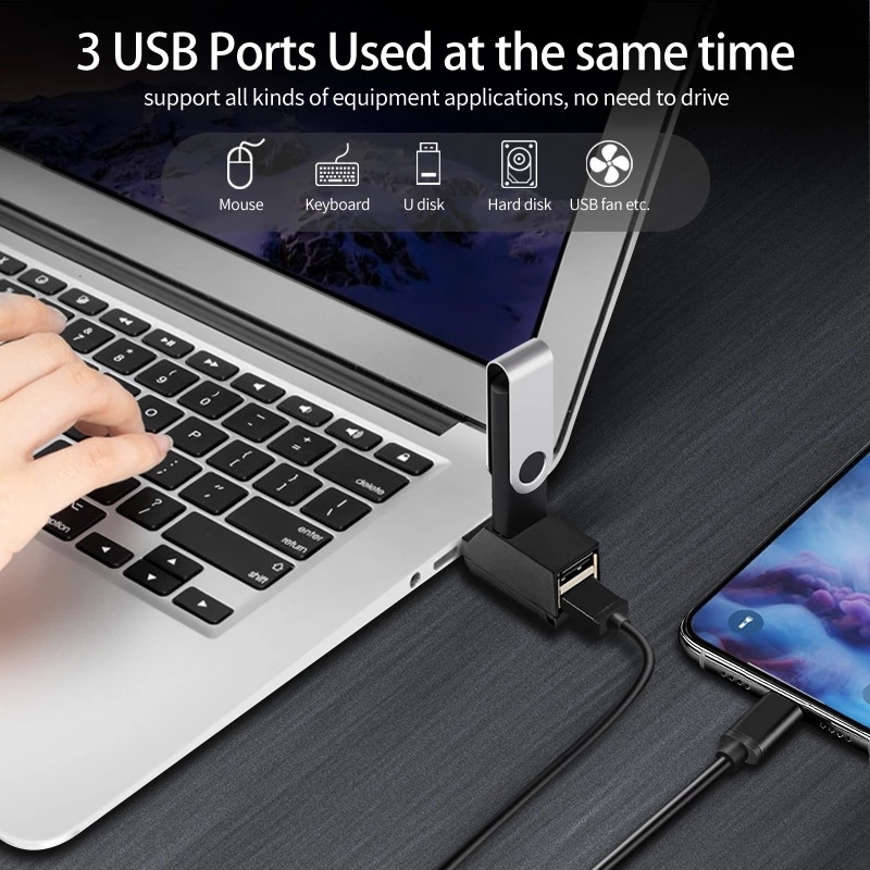 Đầu Chia 3 Cổng Usb Mini Tốc Độ Cao Cho Pc Laptop / Điện Thoại 2.0 3.0