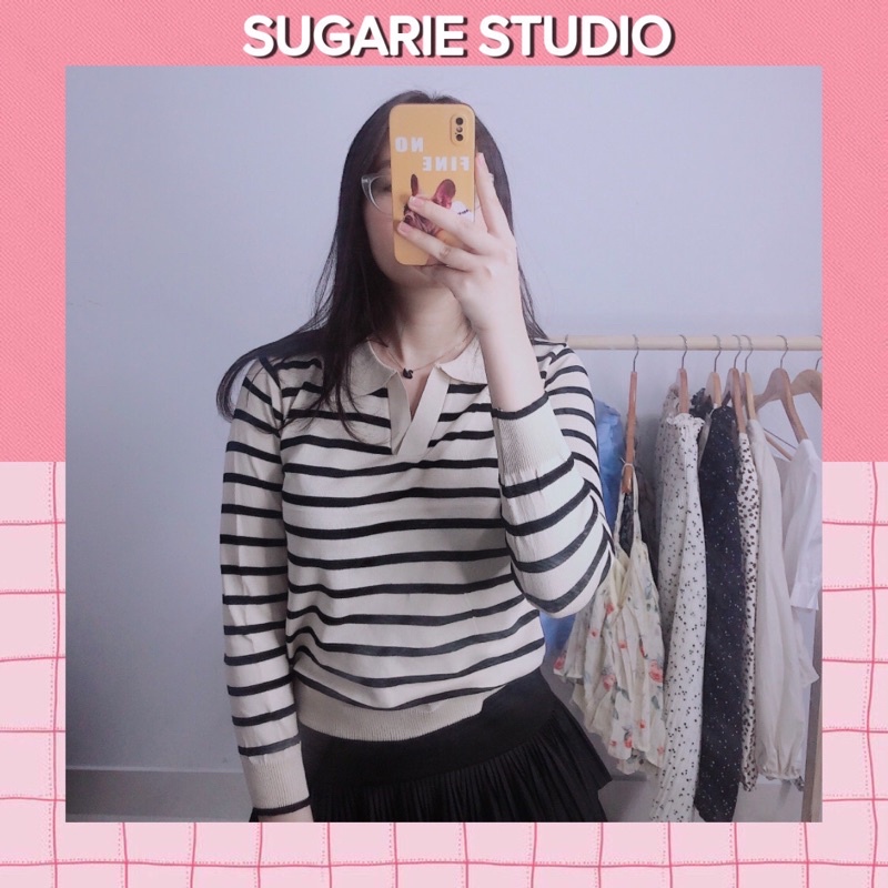 Áo thun dài tay dệt kim kẻ sọc Hàn quốc Sugarie | BigBuy360 - bigbuy360.vn