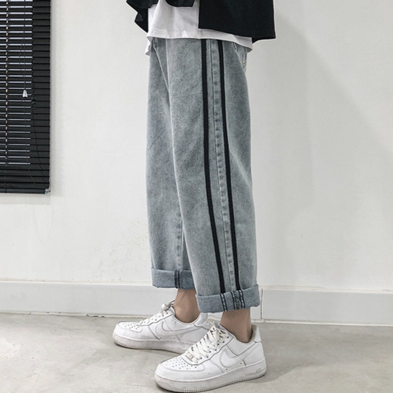 Quần jean dài họa tiết kẻ sọc Màu đặc Thiết kế Trend mới Thông qua quần Casual thời trang cá tính dành cho nam Mềm mại thời trang thoải mái quần