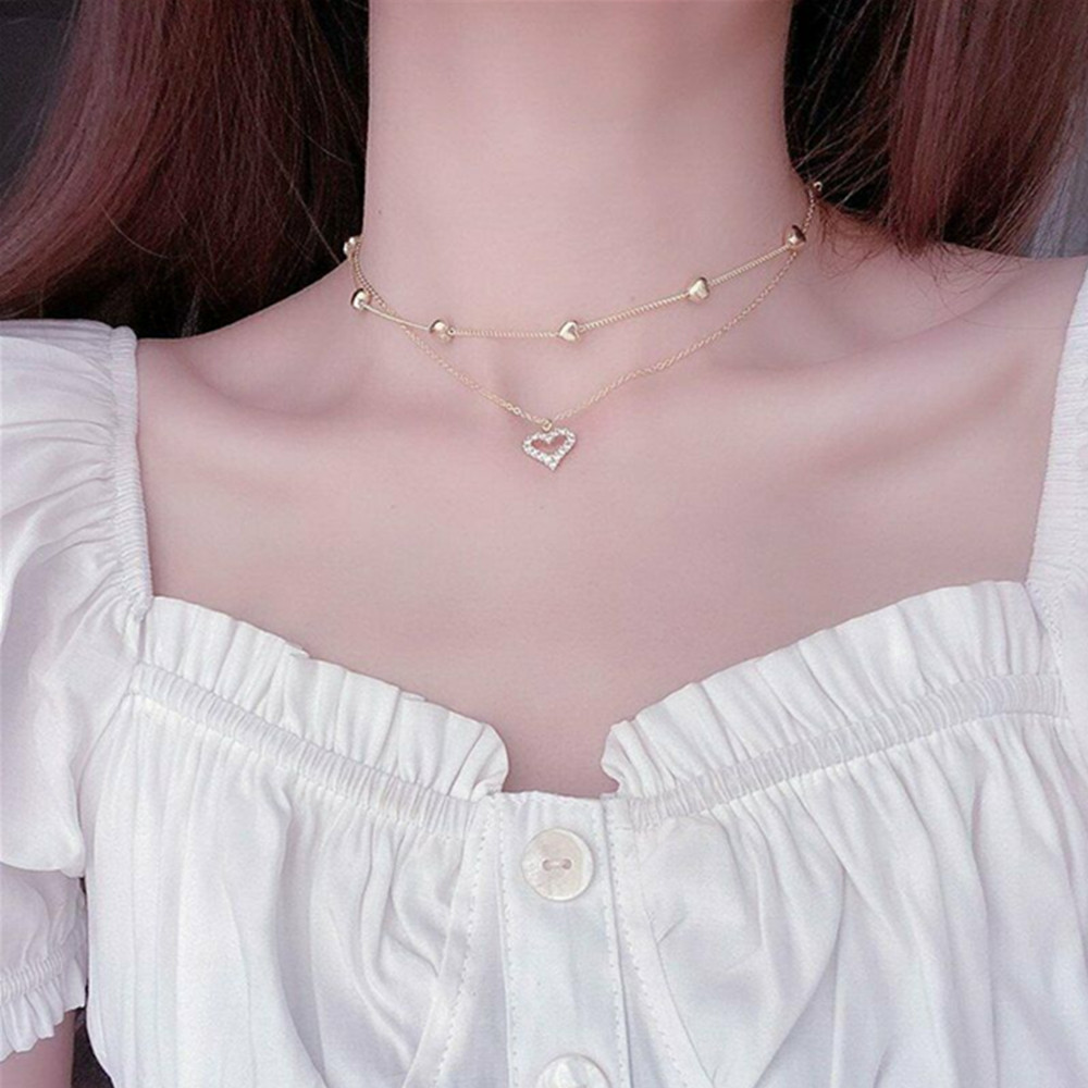 vòng cổ Hai Lớp Mặt Chữ Love Đính Đá Thời Trang Cho Nữ