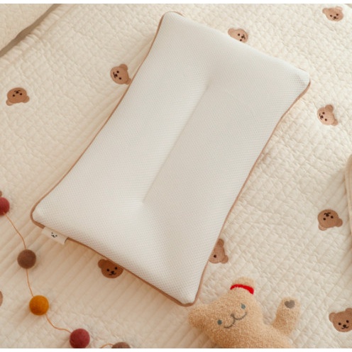 Gối cho bé chất liệu Cotton hữu cơ tự nhiên thêu hoạ tiết gấu và thỏ siêu xinh đặc biệt giúp cốịnh chống méo đầu cho bé