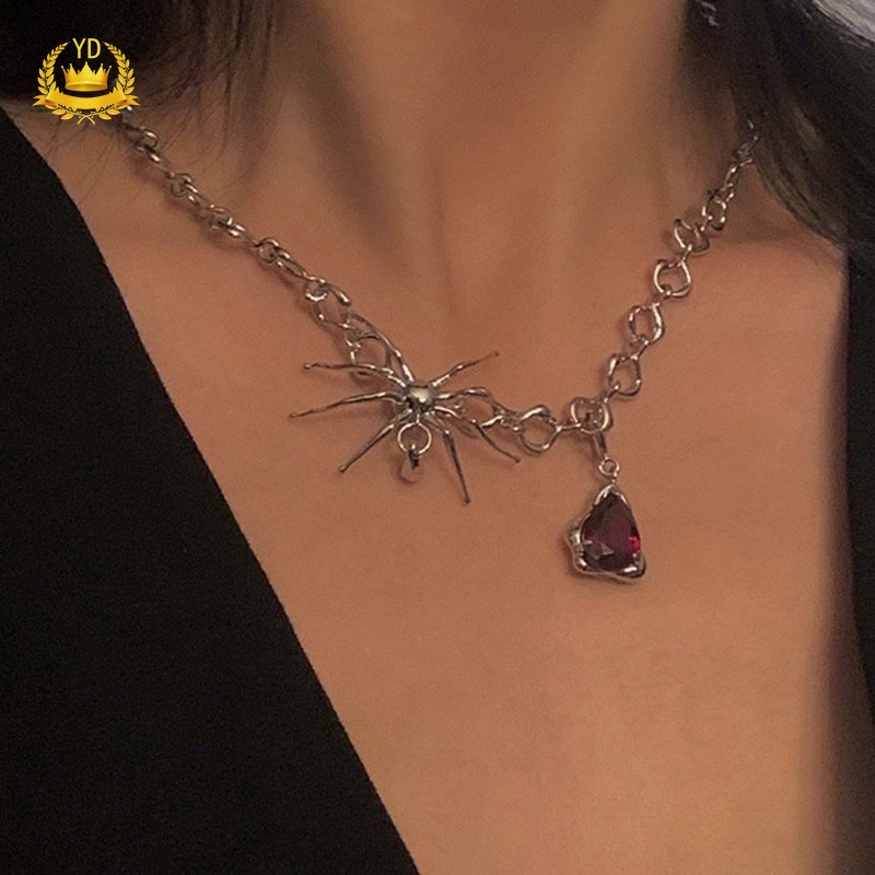 Vòng cổ Mặt Nhện Đính Đá Pha Lê Đỏ Thời Trang Cho Nữ