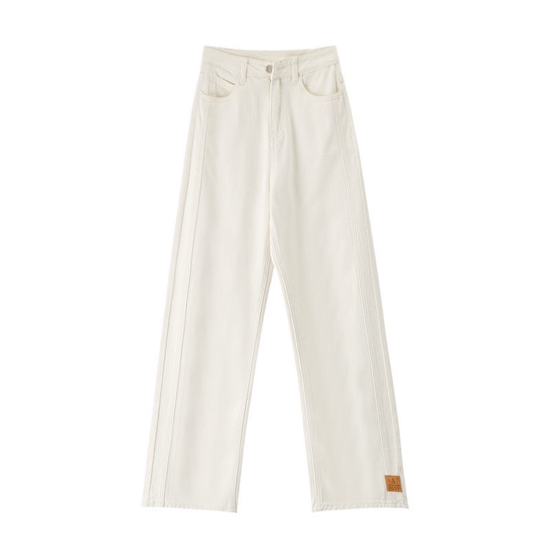Jiashucheng Off-White Quần Jean Dài Ống Rộng Lưng Cao Dáng Suông Màu Trắng Thời Trang Mùa Thu Mới Cho Nữ