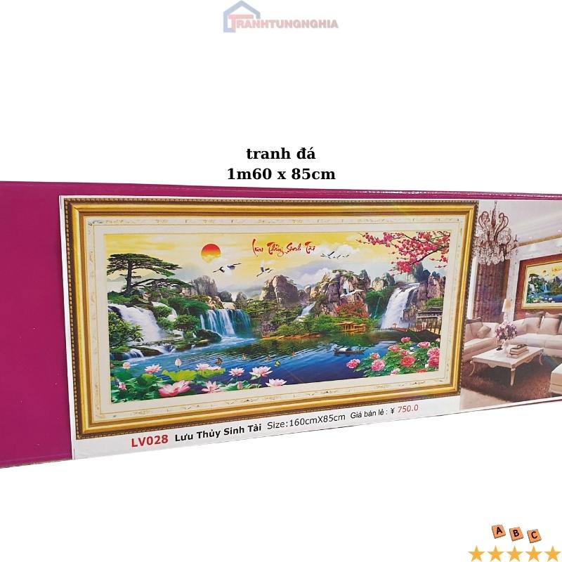 Tranh đính đá, tranh thêu chữ thập phong cảnh lưu thủy sinh tài