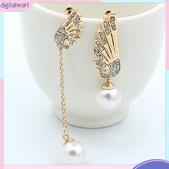 Khuyên tai bất đối xứng hình đôi cánh thiên thần đính hạt ngọc trai nhân tạo xinh xắn sang trọng cho nữ