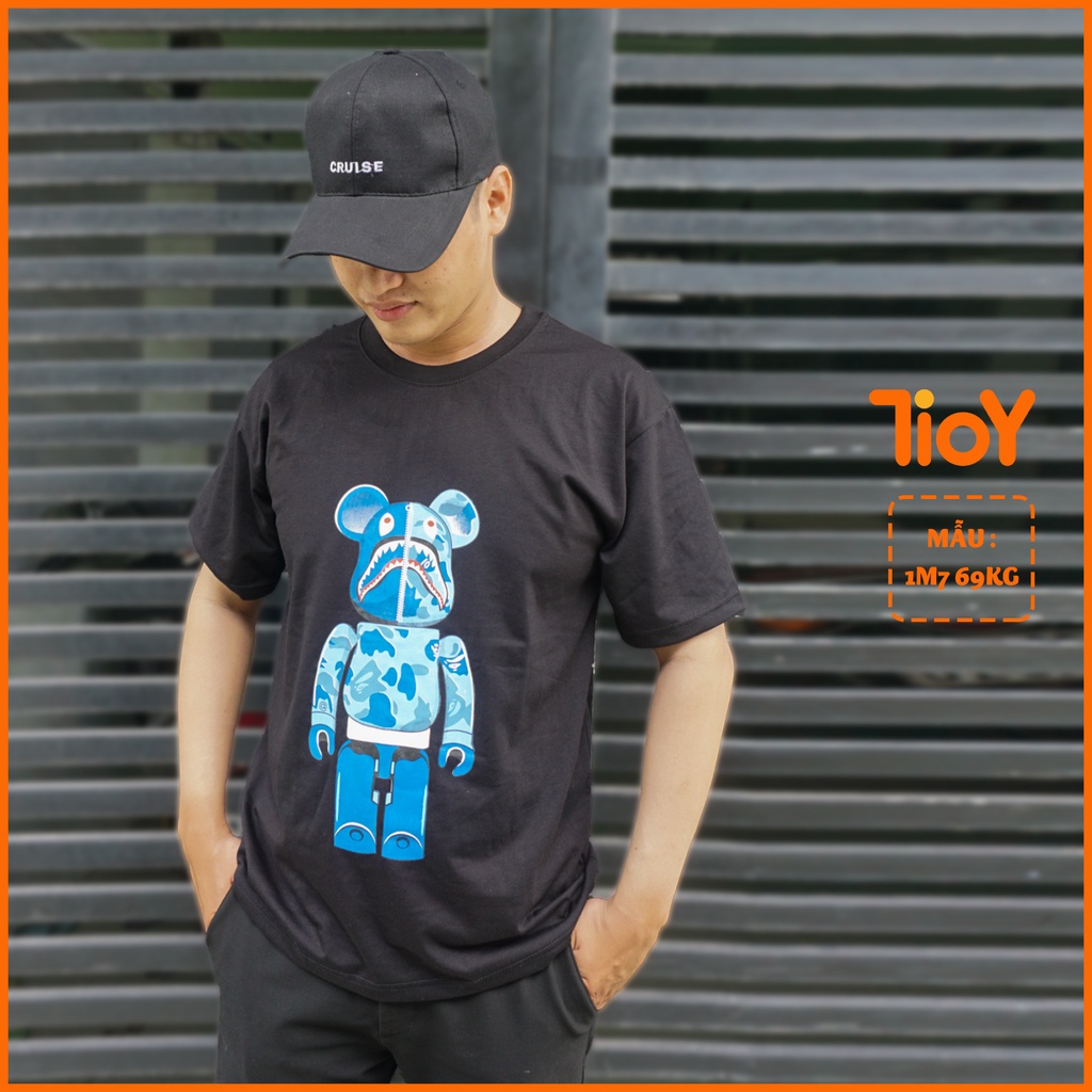 Áo Phông Tay Lỡ Unisex TIOY Bearbrick Camon Blue Form Rộng Đen