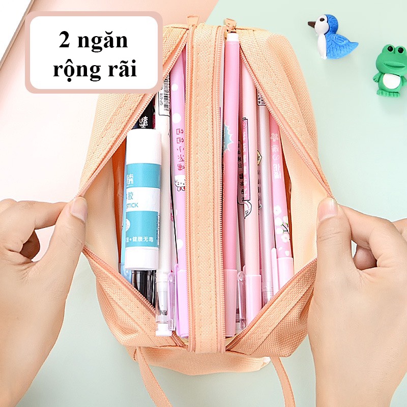 Túi đựng bút vải canvas thiết kế 2 ngăn lớn đựng dụng cụ học tập tiện lợi
