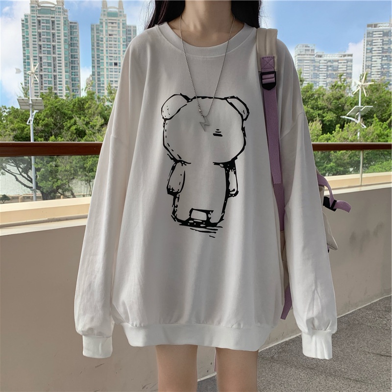 NRVP Áo hoodie tay dài dáng rộng phong cách hàn quốc cho nữ