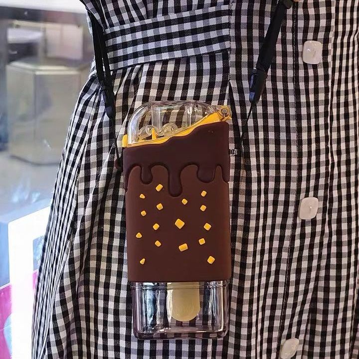 Bình Nước Cầm Tay Chống Sốc Kèm Ống Hút Hình Kem Dưa Hấu Dành Cho Trẻ Em Mẫu Giáo