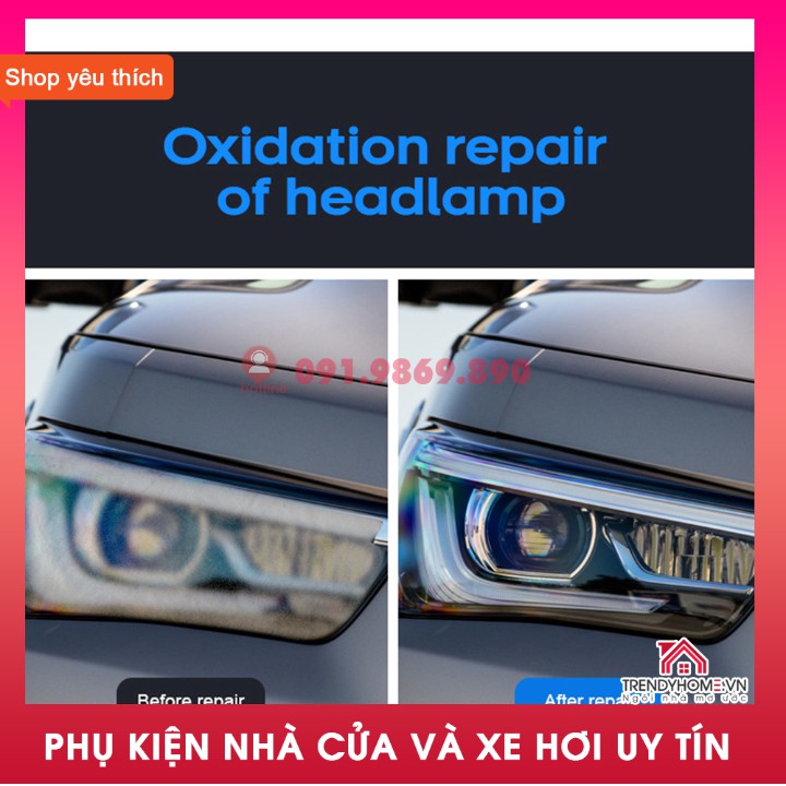 Combo lọ dung dịch làm mới đèn pha cao cấp. Tặng kèm bộ giấy giáp, nilon niêm phong, băng dính giấy, giấy cồn, khăn lau