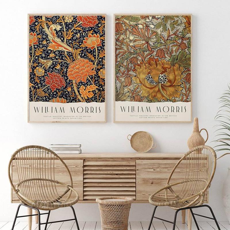 Tranh canvas treo tường hình hoa lá phong cách William Morris Vintage nghệ thuật trang trí phòng khách/ bảo tàng