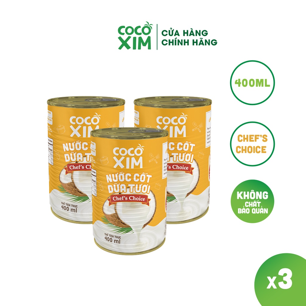_Combo 3 Lon Nước cốt dừa Chef's choice Cocoxim dung tích 400ml/Hộp
