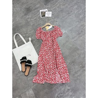 Đầm hoa xẻ tà tay bồng