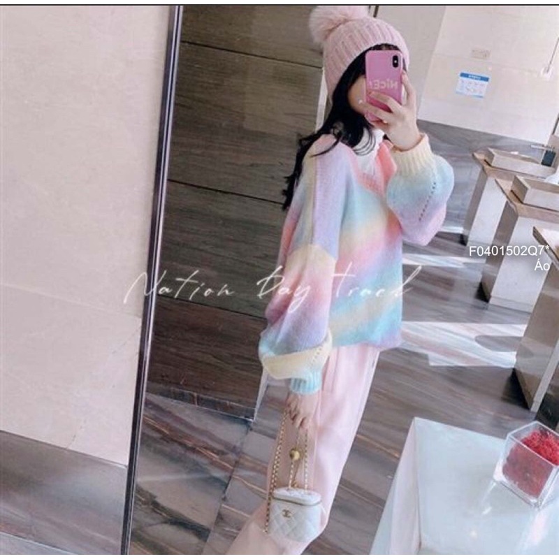 Áo len loang màu cầu vồng form rộng tay dài hàng QC!Chất liệu: len Freesize dưới 65kg