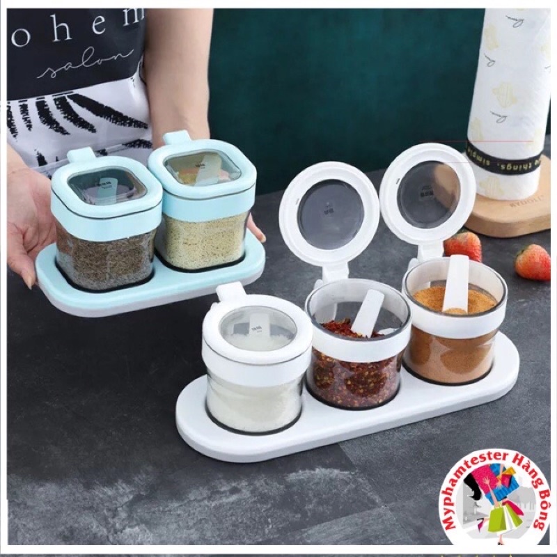 Bộ đựng gia vị nhà bếp bằng nhựa 2 hũ, 3 hũ, 4 hũ