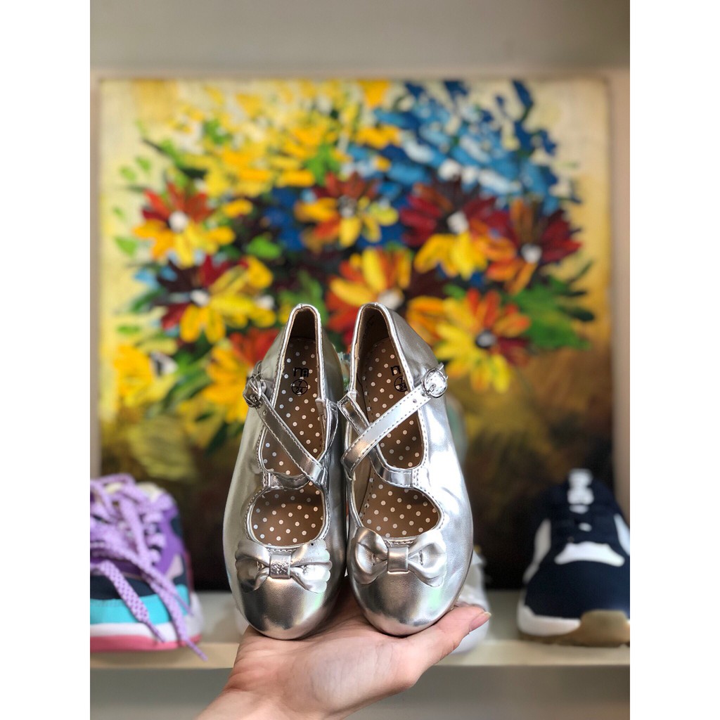 Giày Búp Bê  Nhũ Xám  Cho Bé Gái Quai Cài Tiện Lợi Phù Hợp Cho Bé ĐI Chơi Đi Học