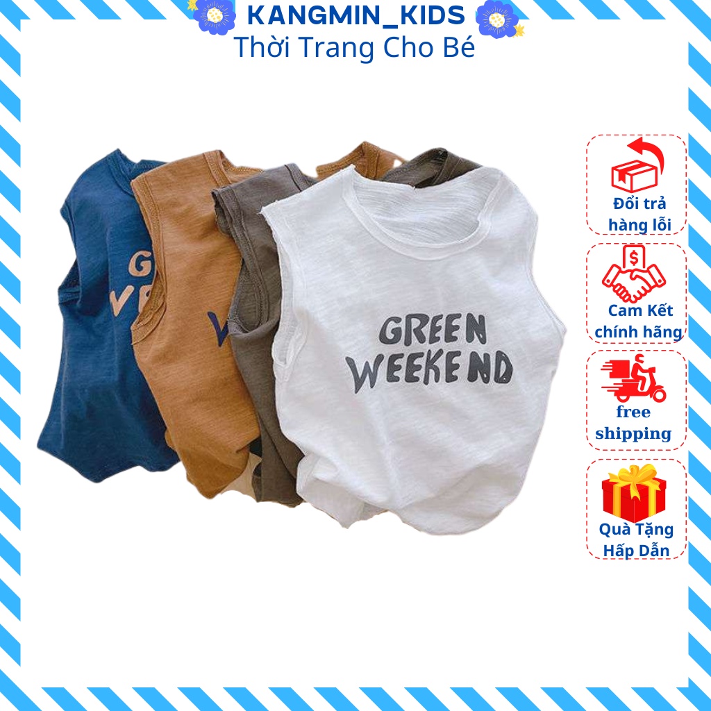 Áo sát nách ba lỗ cho bé trai gái Green week Kangmin kids, áo thun cho bé trai Chất Cotton Khô Cao Cấp Cho Bé Từ 8- 28Kg