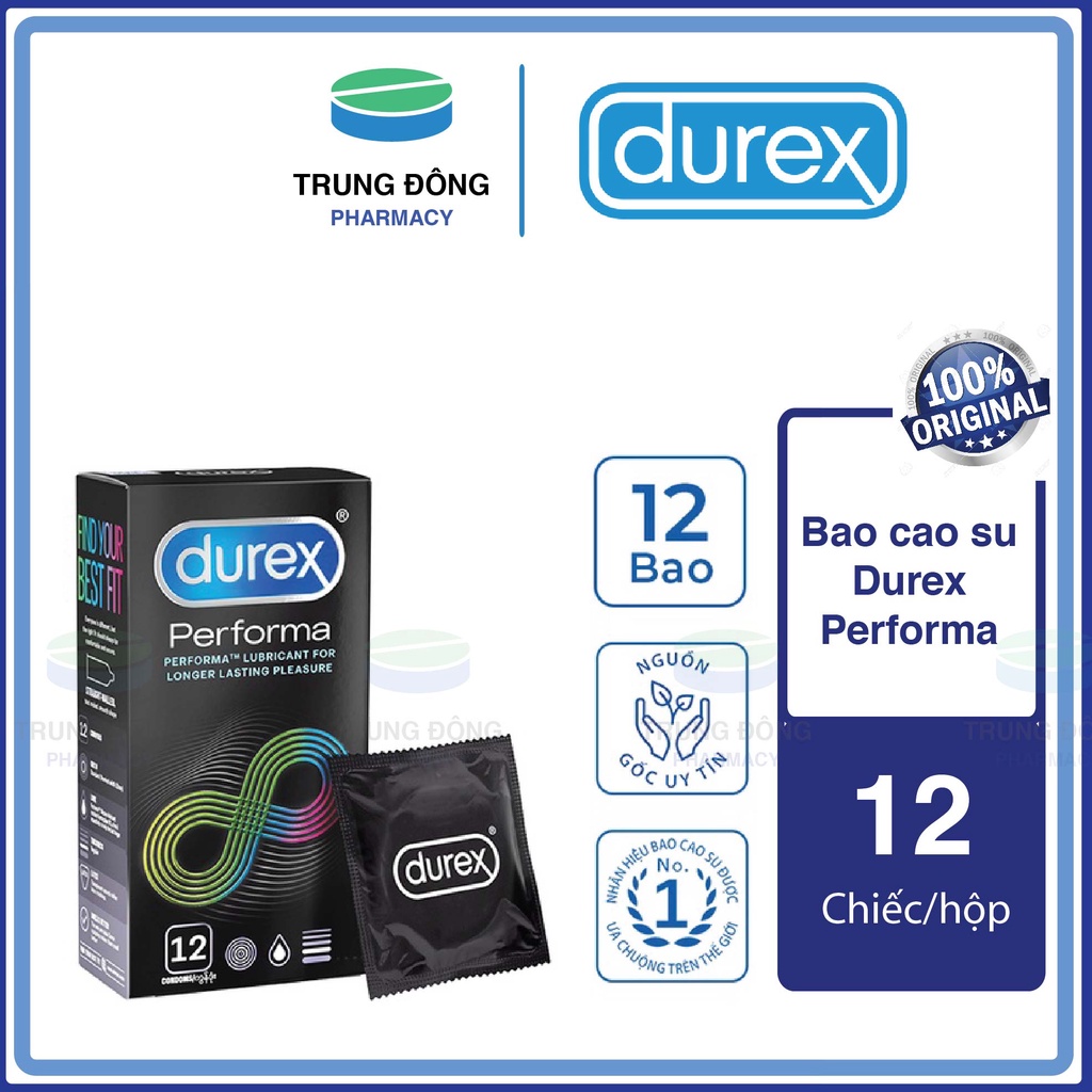 Hộp 12 chiếc Bao cao su Durex Performa, BCS kéo dài cuộc yêu chống xuất tinh sớm - Trung Đông Pharmacy