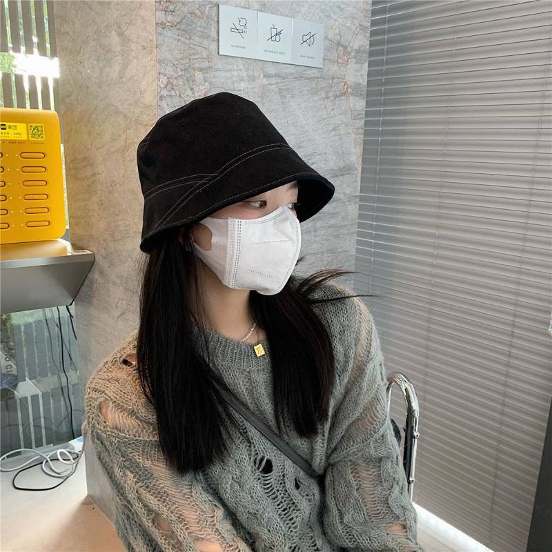 Bucket Hat for Women Spring and Summer Face-Looking Small Japanese Style Bright Line Small Brim Self-Closing Bucket Hat Niche Face Cover Sun-Proof Hat rxRx