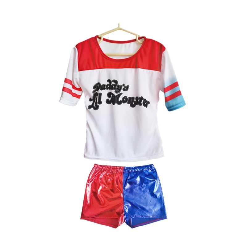 7 cái / bộ Harley Quinn Trang phục Cosplay Suicide Squad Halloween Kids Girls T-shirt Bộ quần short